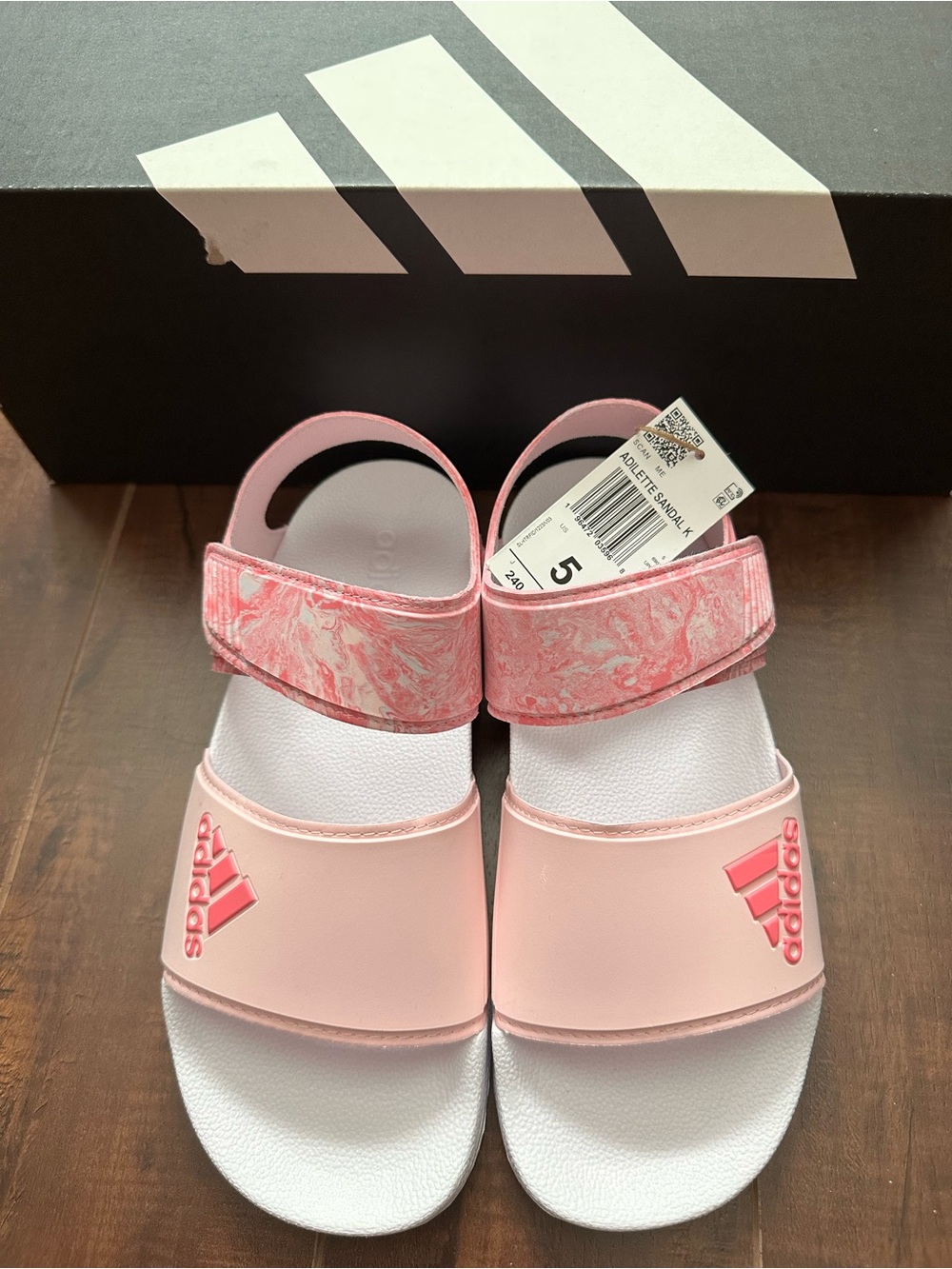 Adidas Kids Pink Marble Strap Slide Sandals